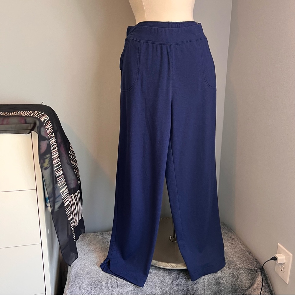 Emily Daniels L Blue Elastic Waist Cropped Pull On Knit Ankle Pants